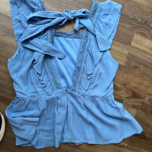 Blue Ruffled Women's Top - Picture 2 of 2